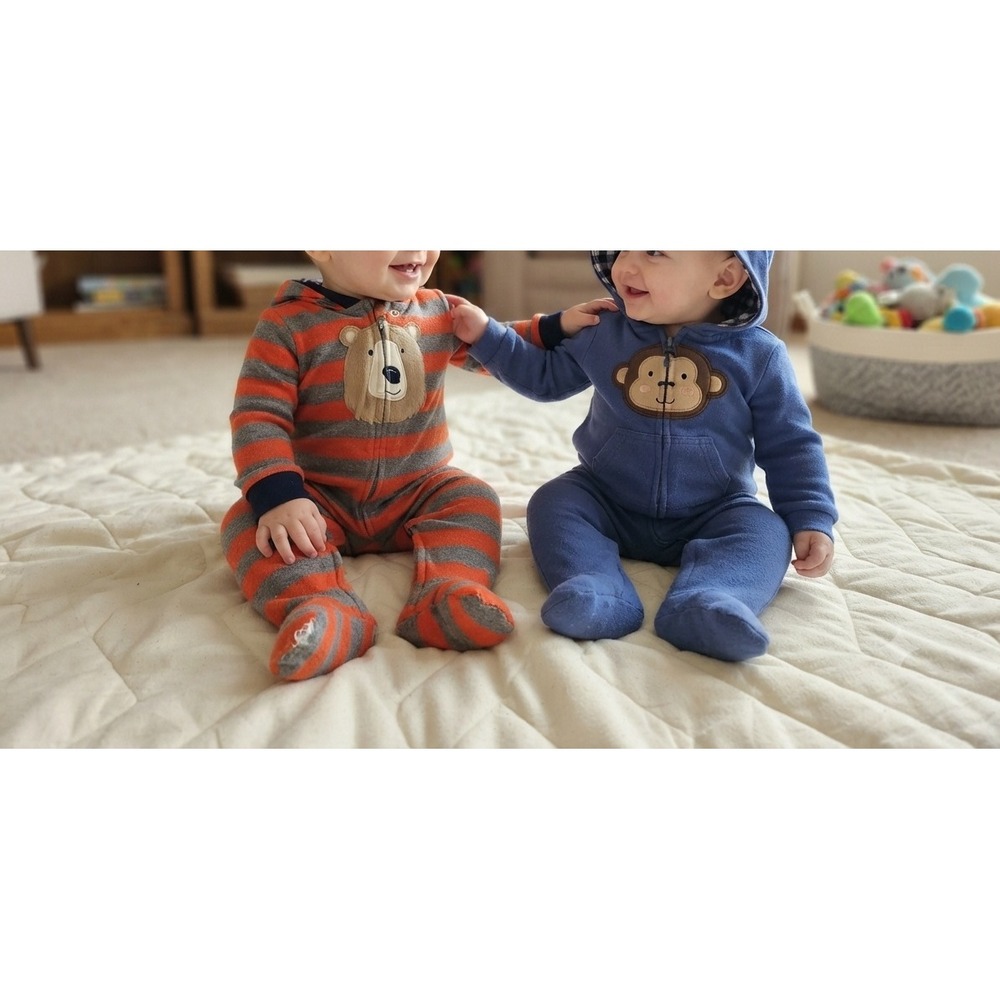 Carter's Baby Boys Fleece Sleeper Romper Lot 18M 24M Bear Monkey Orange Blue